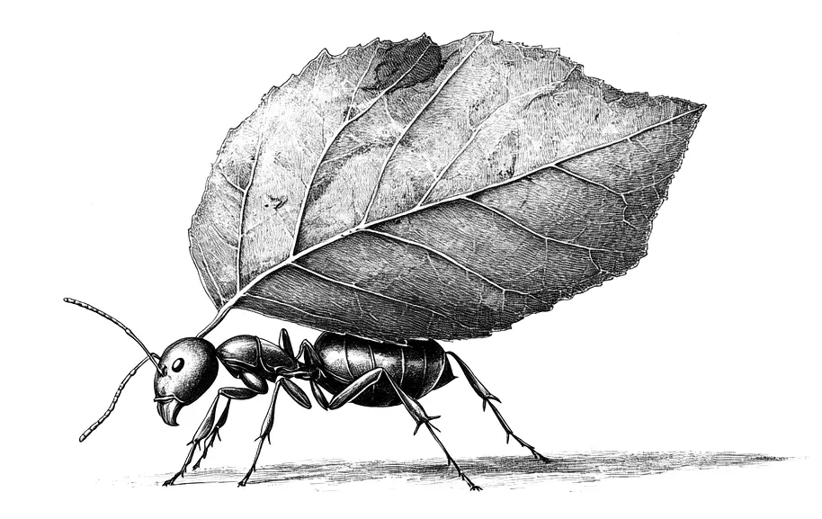 Ant carrying a leaf 